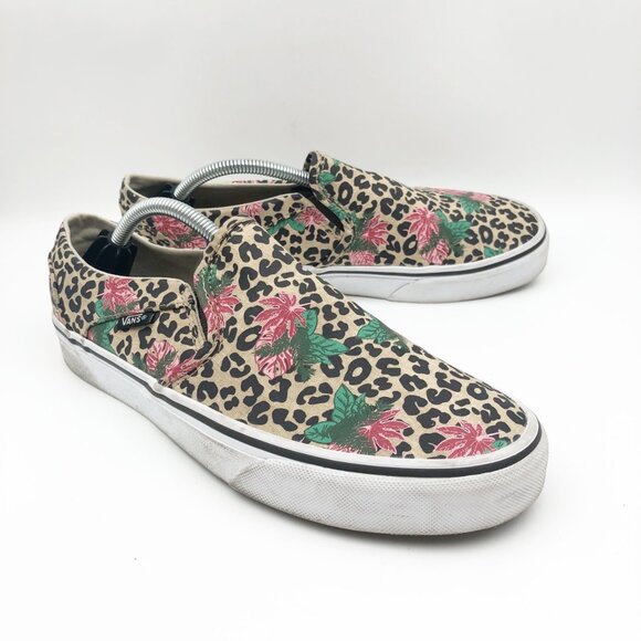 Vans Shoes - VANS Asher Palm Leopard Print Floral Slip On Sneakers Womens 8.5